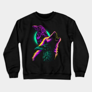 Retro crows with wolf Crewneck Sweatshirt